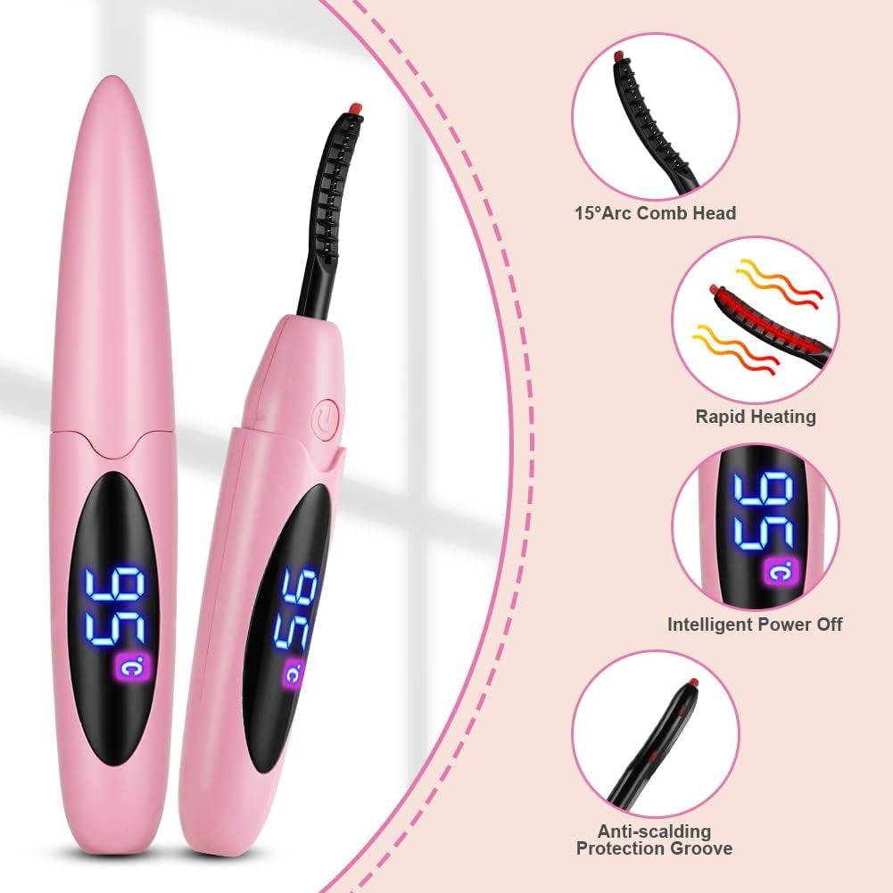 LOPHE Recourbe Cils Chauffant,Recourbe Cil Professionnel Recourbe-Cils Électrique Portable Avec Brosse 3 Modes De Température Recourbe-Cils Lash Lift USB Rechargeable Longue Durée(Rose)