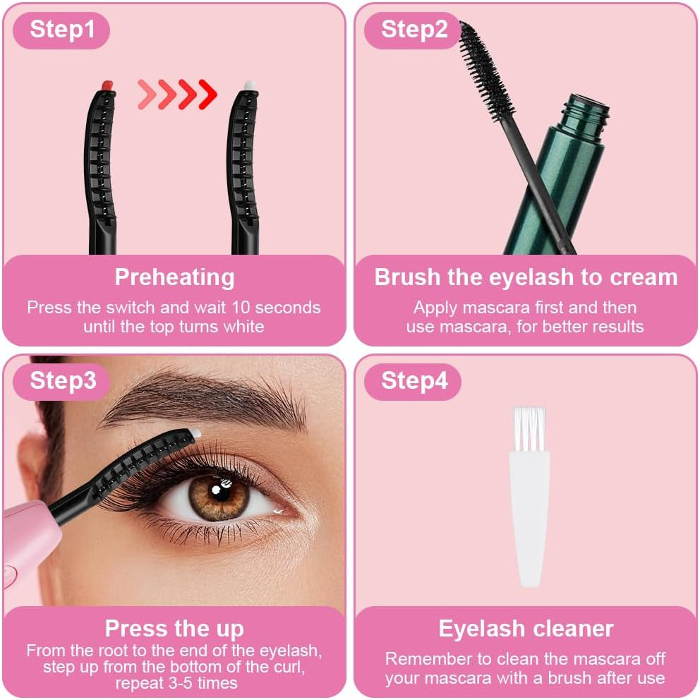 LOPHE Recourbe Cils Chauffant,Recourbe Cil Professionnel Recourbe-Cils Électrique Portable Avec Brosse 3 Modes De Température Recourbe-Cils Lash Lift USB Rechargeable Longue Durée(Rose)