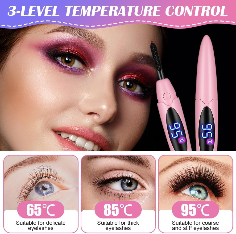 LOPHE Recourbe Cils Chauffant,Recourbe Cil Professionnel Recourbe-Cils Électrique Portable Avec Brosse 3 Modes De Température Recourbe-Cils Lash Lift USB Rechargeable Longue Durée(Rose)